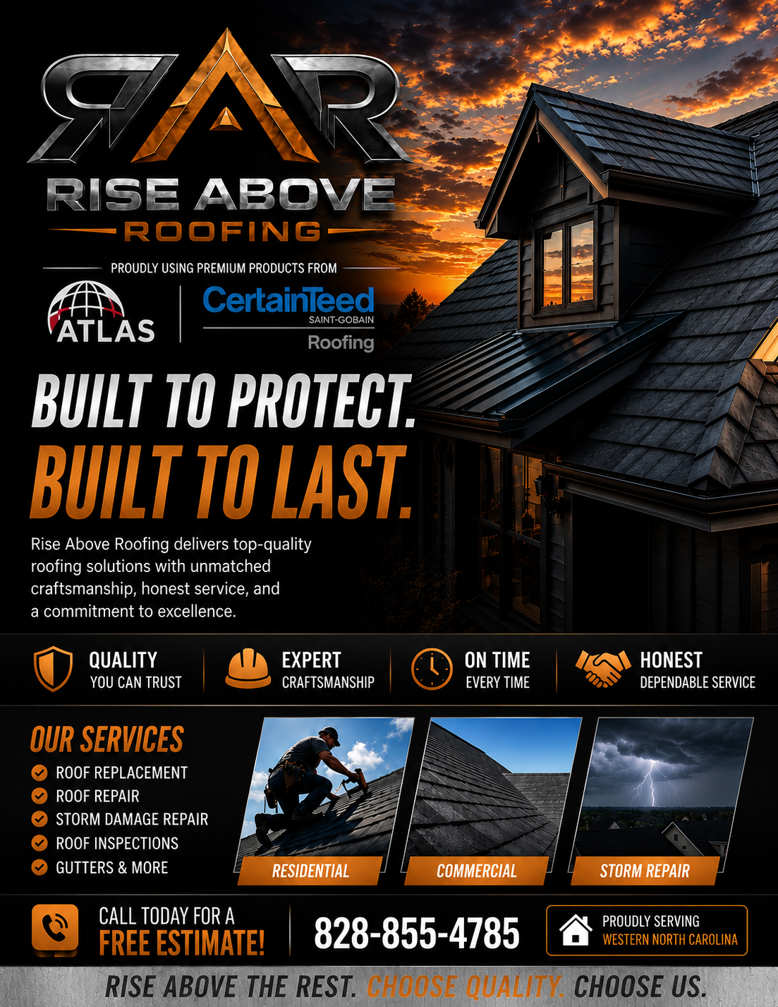 Rise Above Roofing north star mark